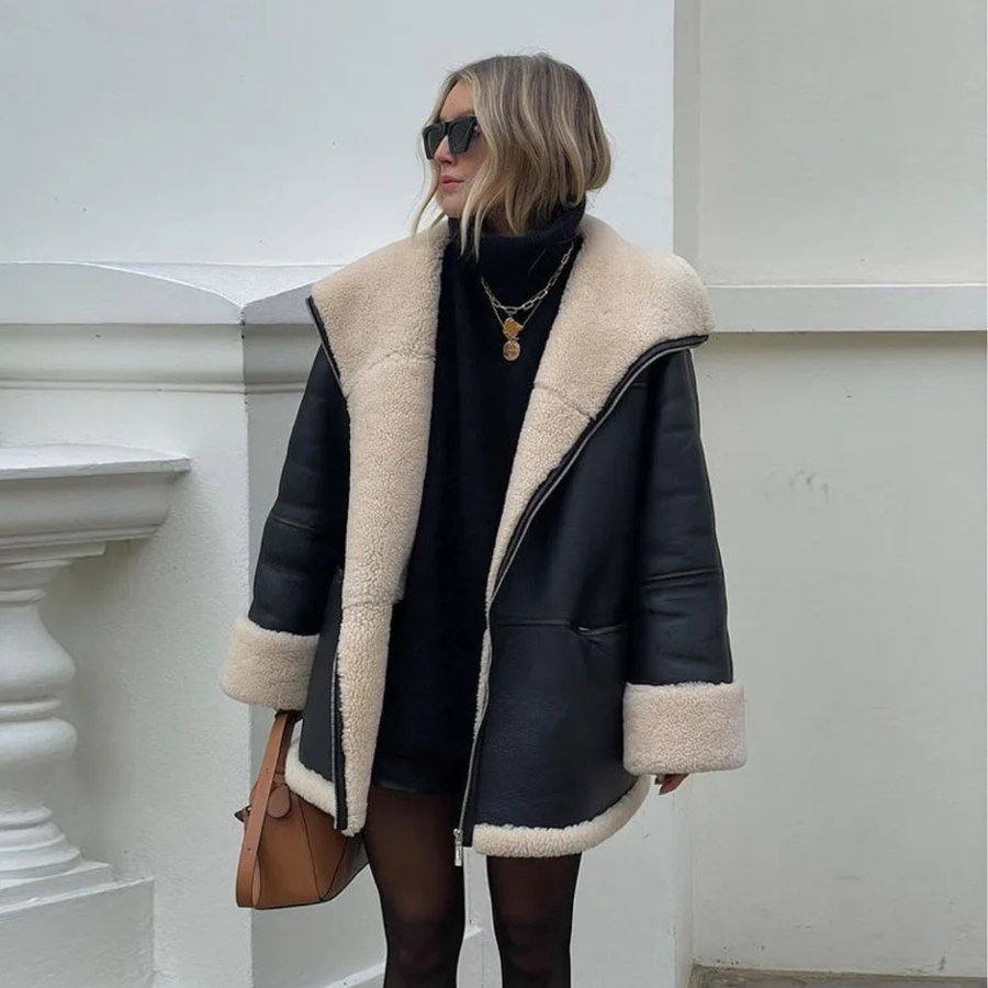 Sienna Oversized Shearling Jacket | Collared Solid Jacket