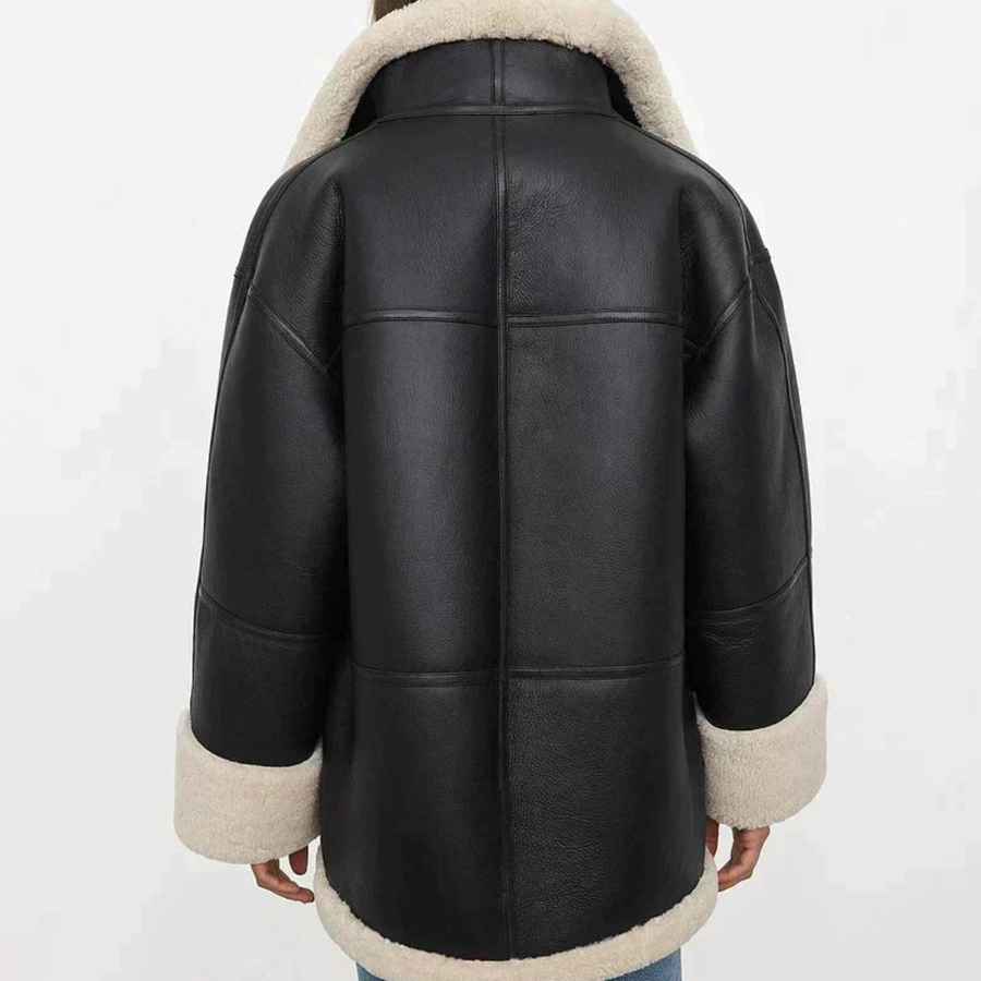 Sienna Oversized Shearling Jacket | Collared Solid Jacket