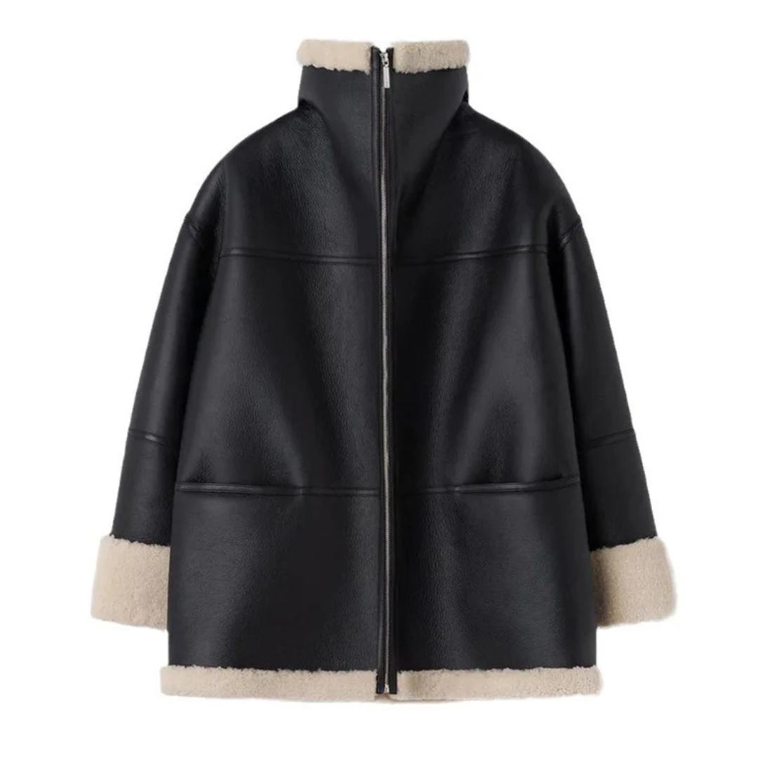 Sienna Oversized Shearling Jacket | Collared Solid Jacket
