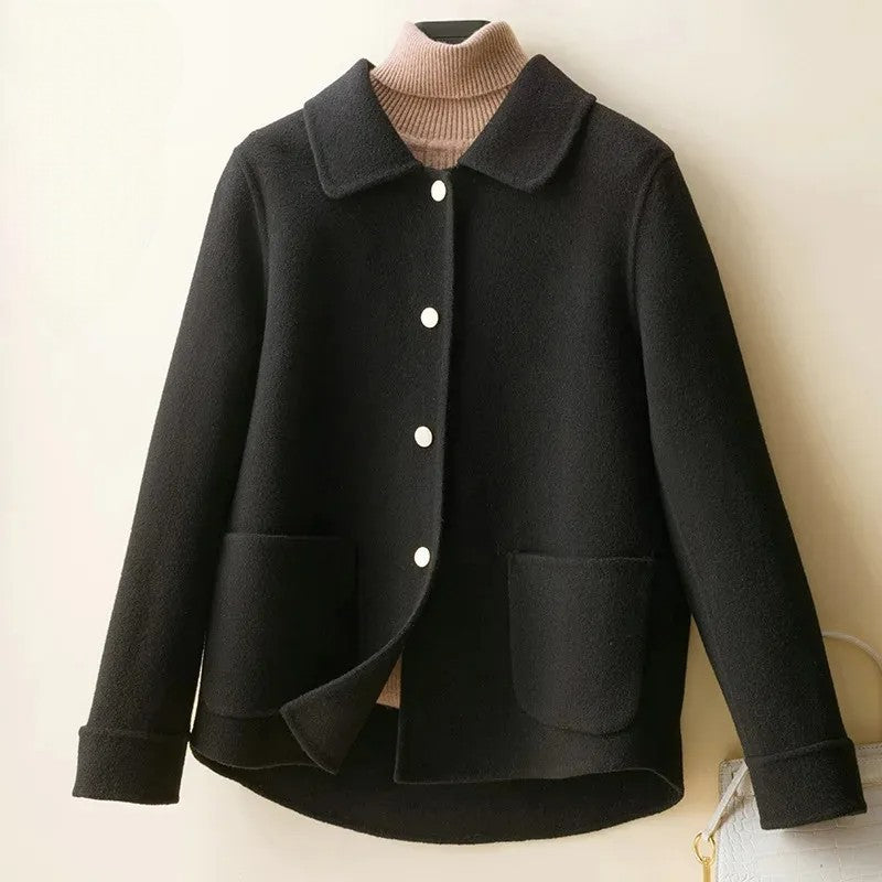 Isla Relaxed Fit Short Coat | Collared Button Front Coat