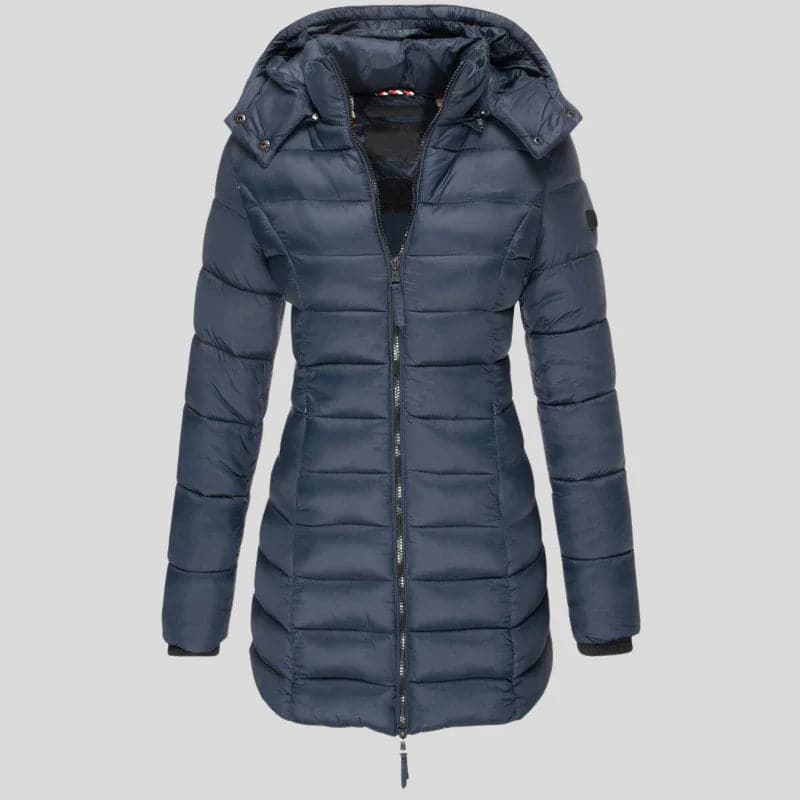 Isabella Hooded Puffer Coat | Quilted Zipper Pockets Coat
