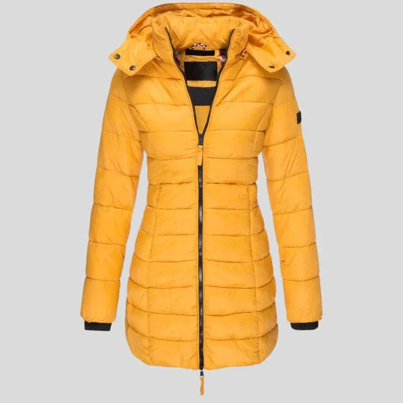 Isabella Hooded Puffer Coat | Quilted Zipper Pockets Coat