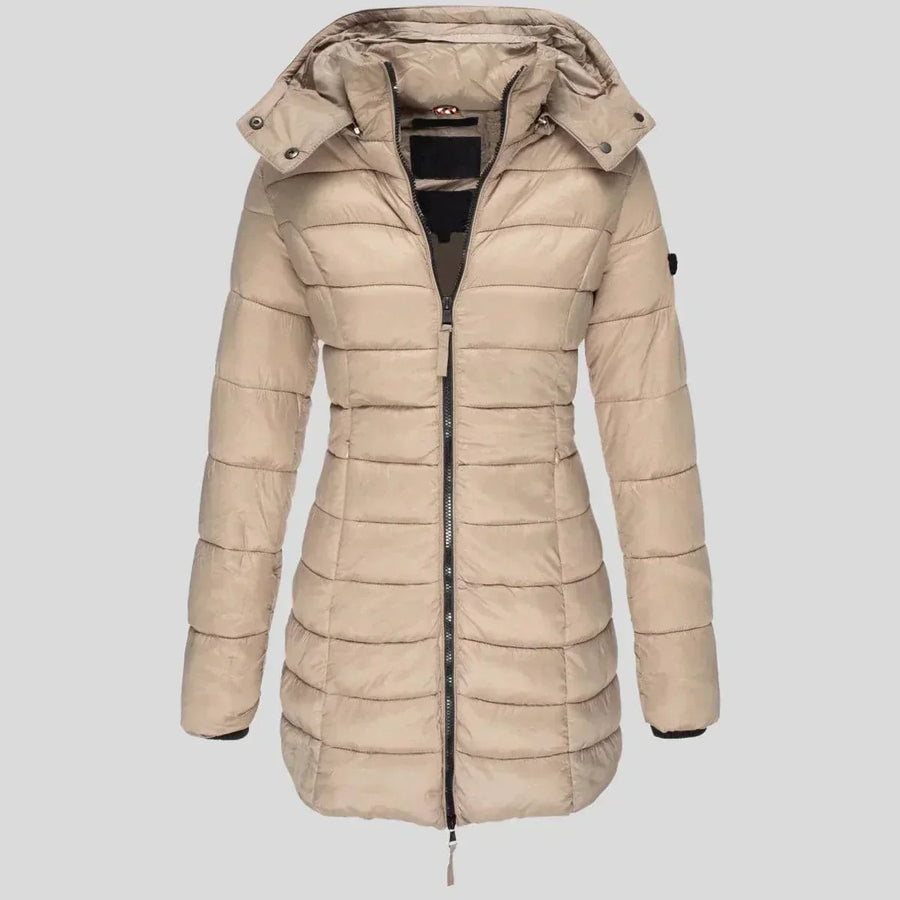 Isabella Hooded Puffer Coat | Quilted Zipper Pockets Coat