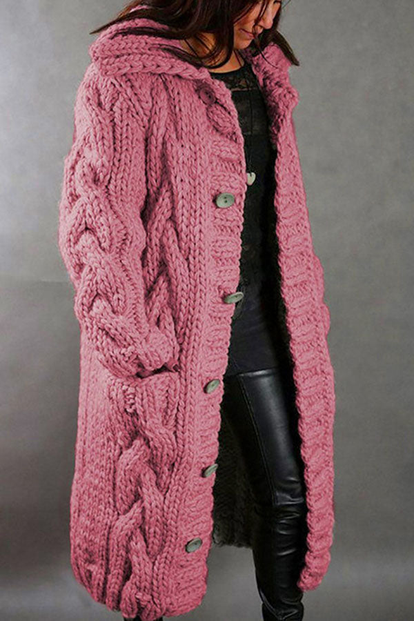 Isla Maxi Cardigan Coat | Hooded Button Front Pockets Cardigan Coat